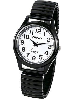 Men's Black White Stretch Band Couple Bangle Ultrathin Elastic Strap Wrist Watch